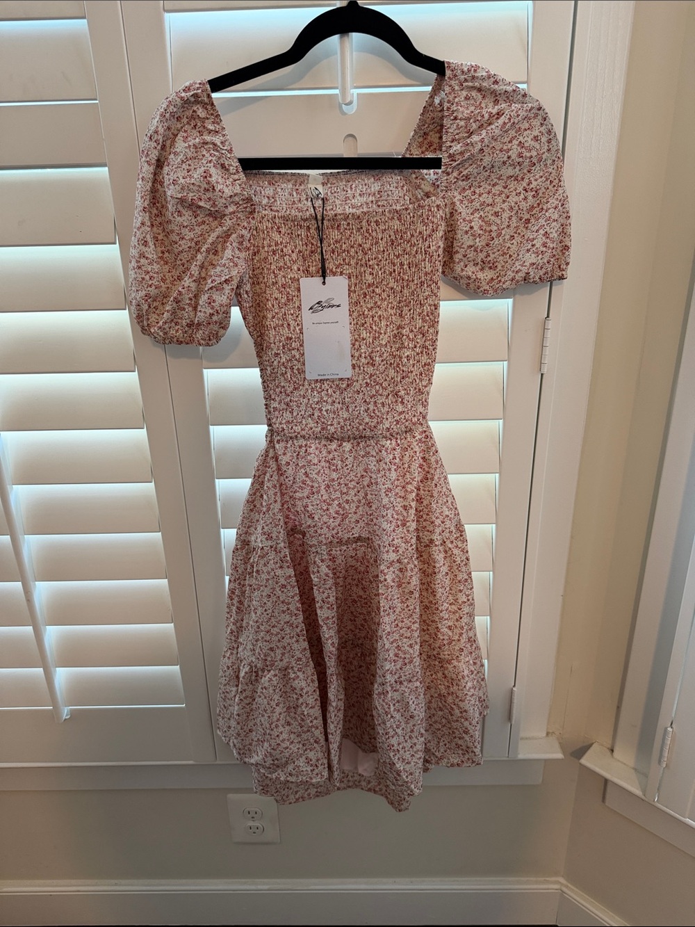 Smocked Square-Neck Midi Dress with back cutouts in Dusty Rose Floral